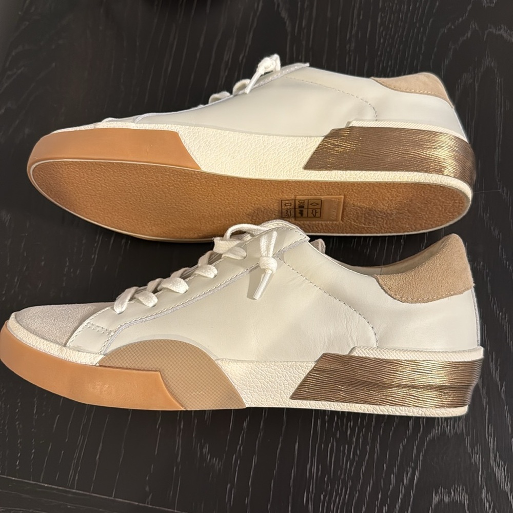 Dolce Vita White and Tan Sneakers Minimalist Design - Picture 2 of 3